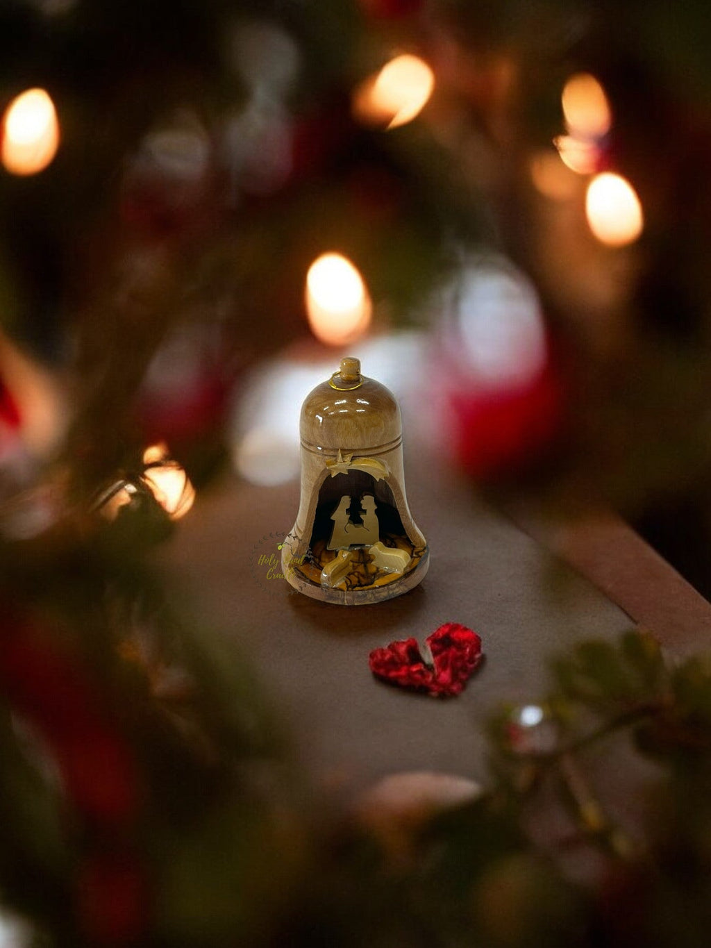 Bethlehem Olive Wood - Bell Ornament with Holy Family
