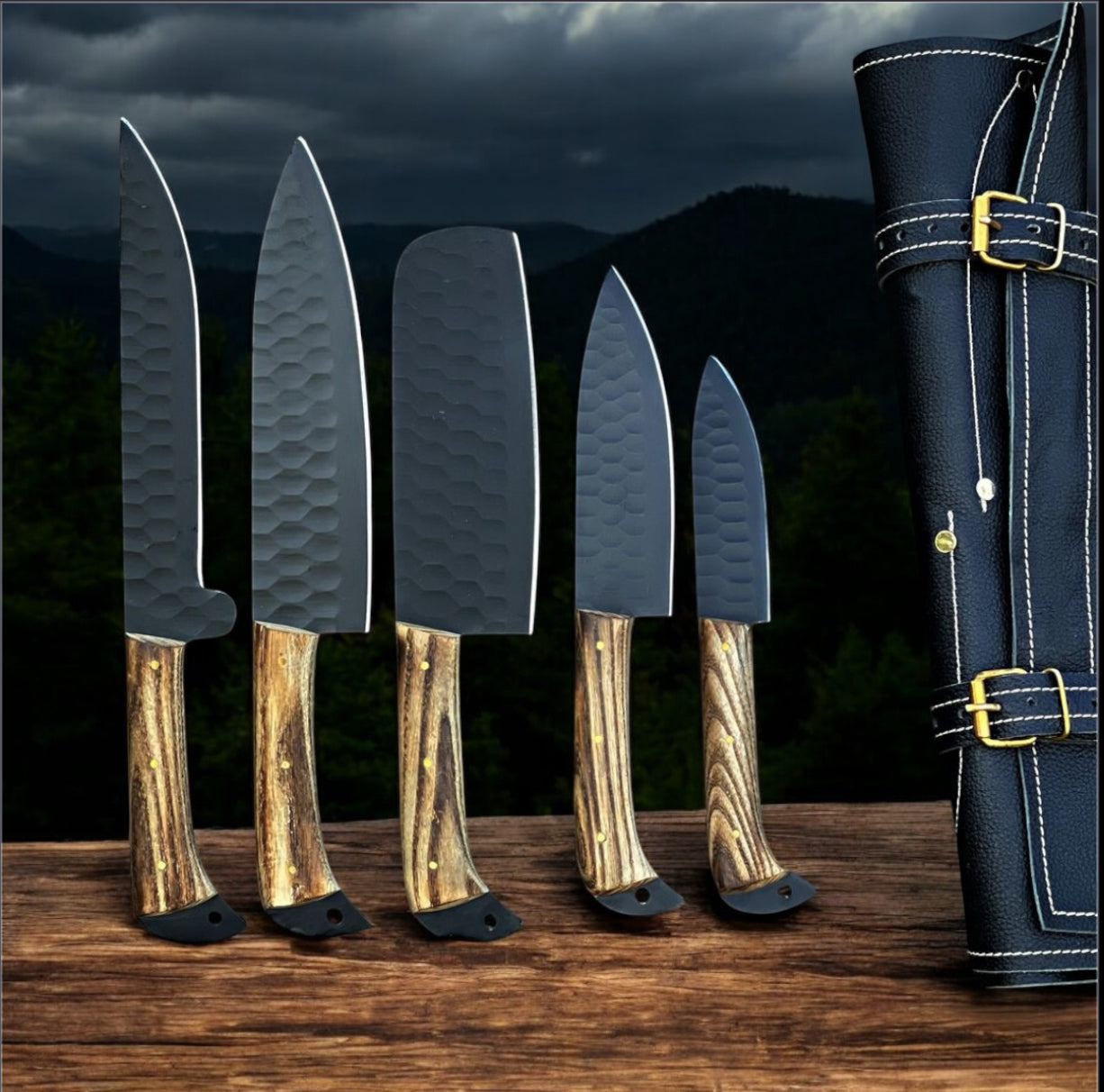 Forged Steel & Olive Wood Handcrafted Custom Kitchen Knives Set