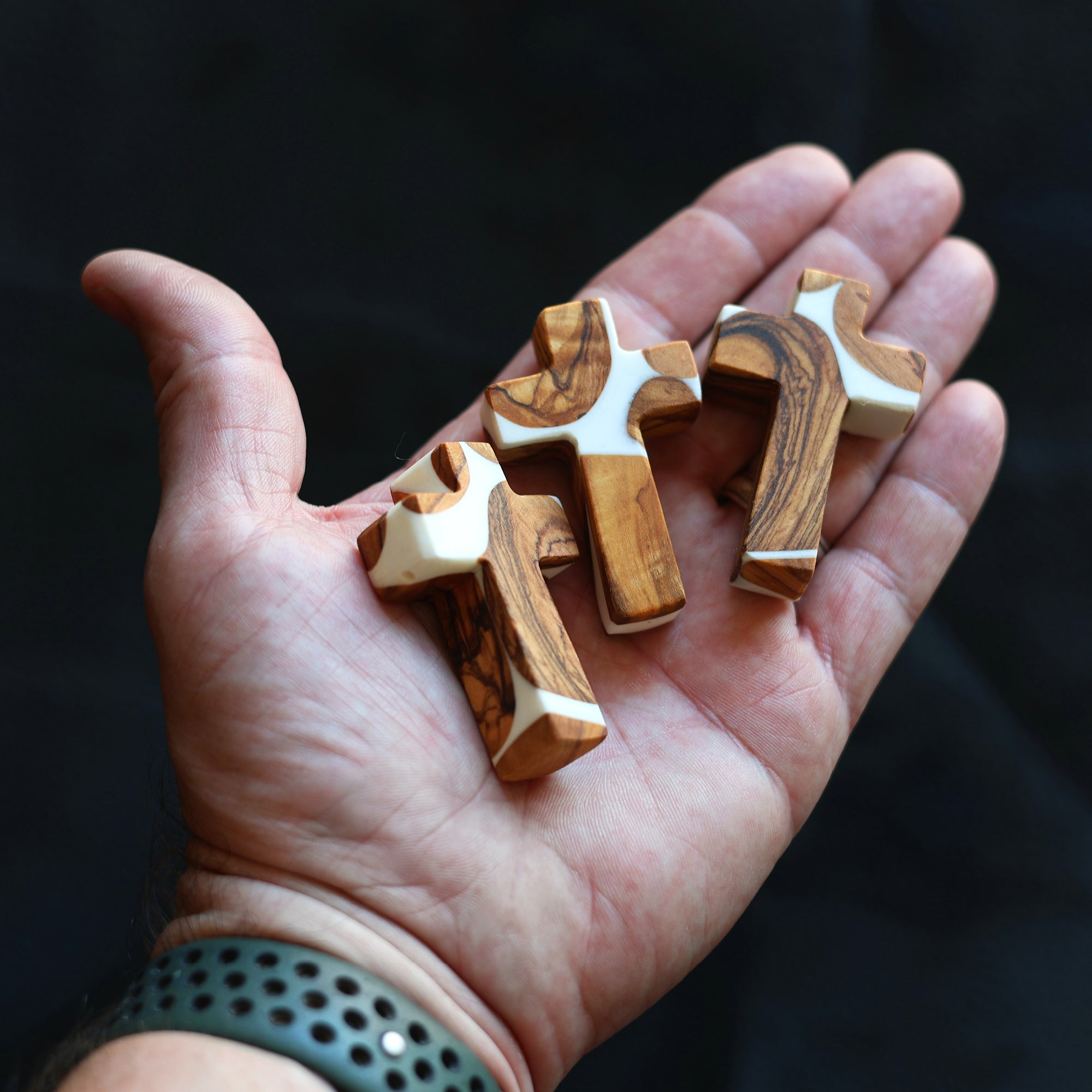 Reclaimed Olive & Resin Pocket Crosses from the Holy Land