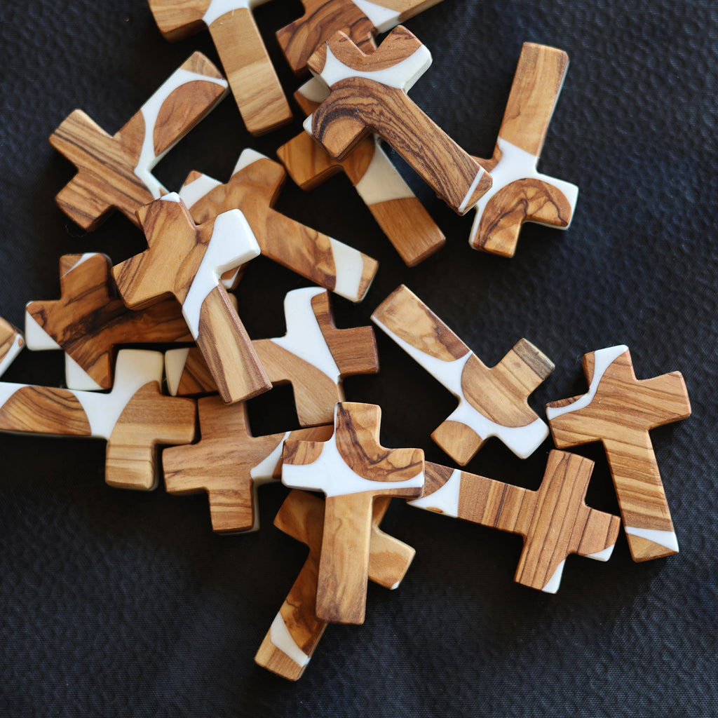 Reclaimed Olive & Resin Pocket Crosses from the Holy Land