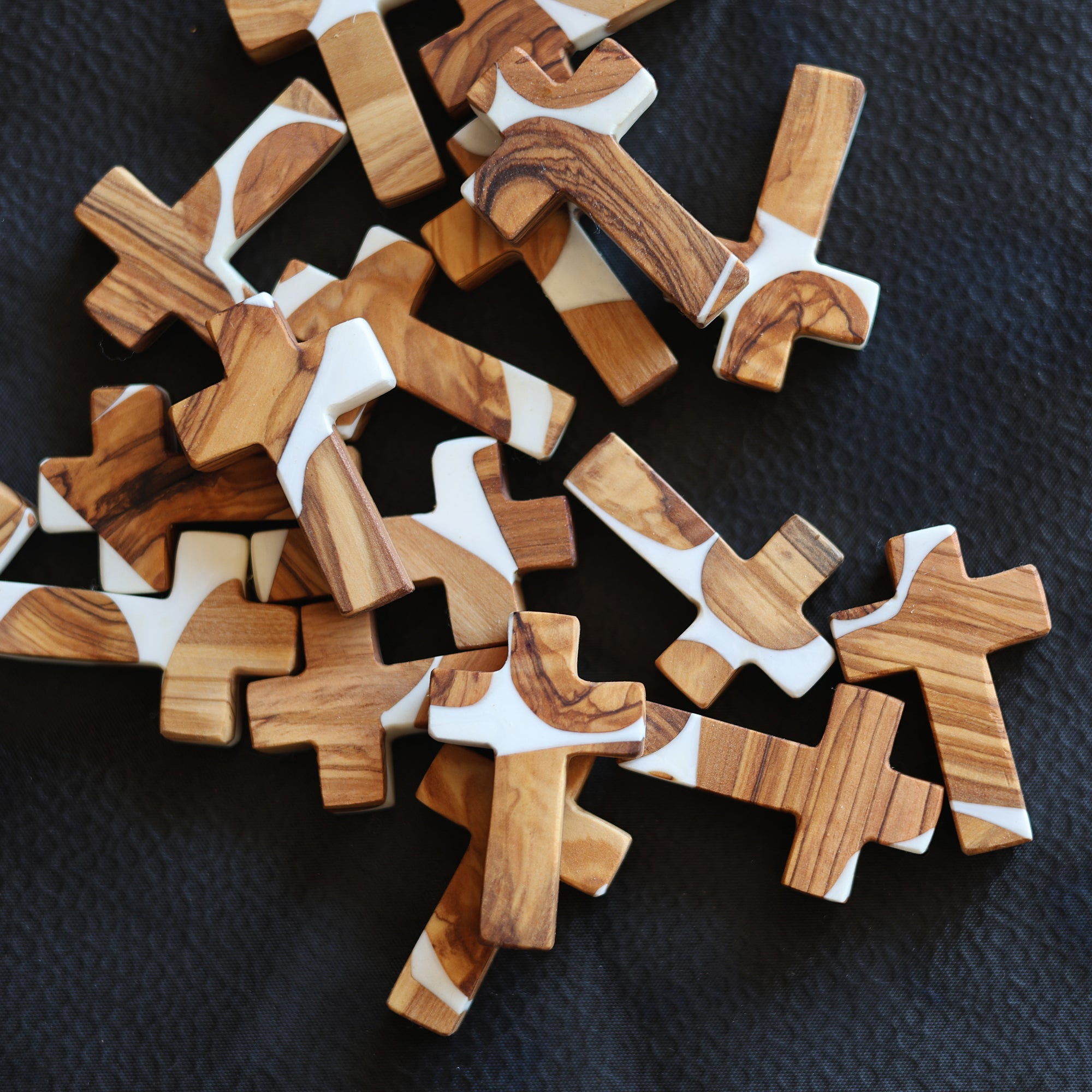 Reclaimed Olive & Resin Pocket Crosses from the Holy Land