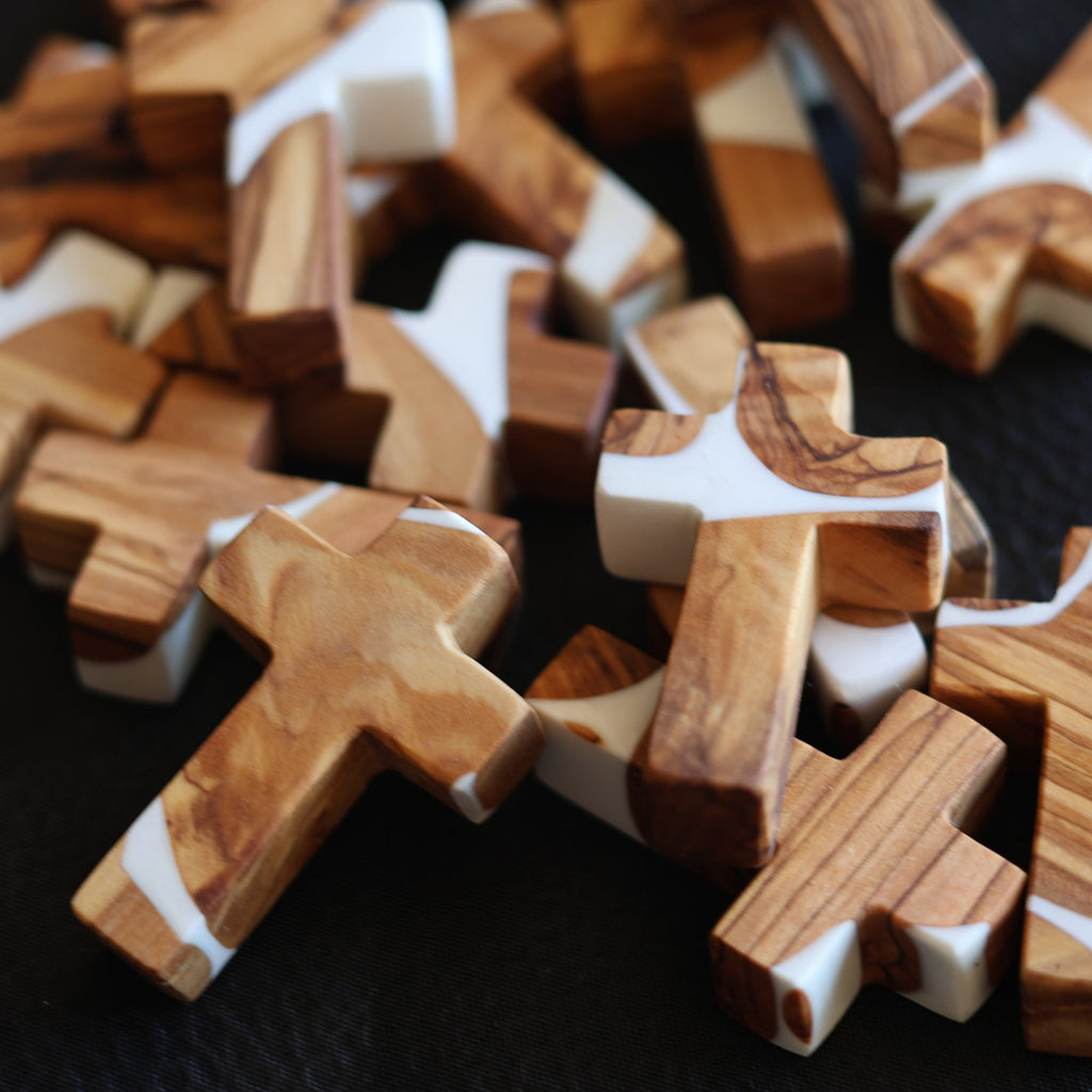 Reclaimed Olive & Resin Pocket Crosses from the Holy Land
