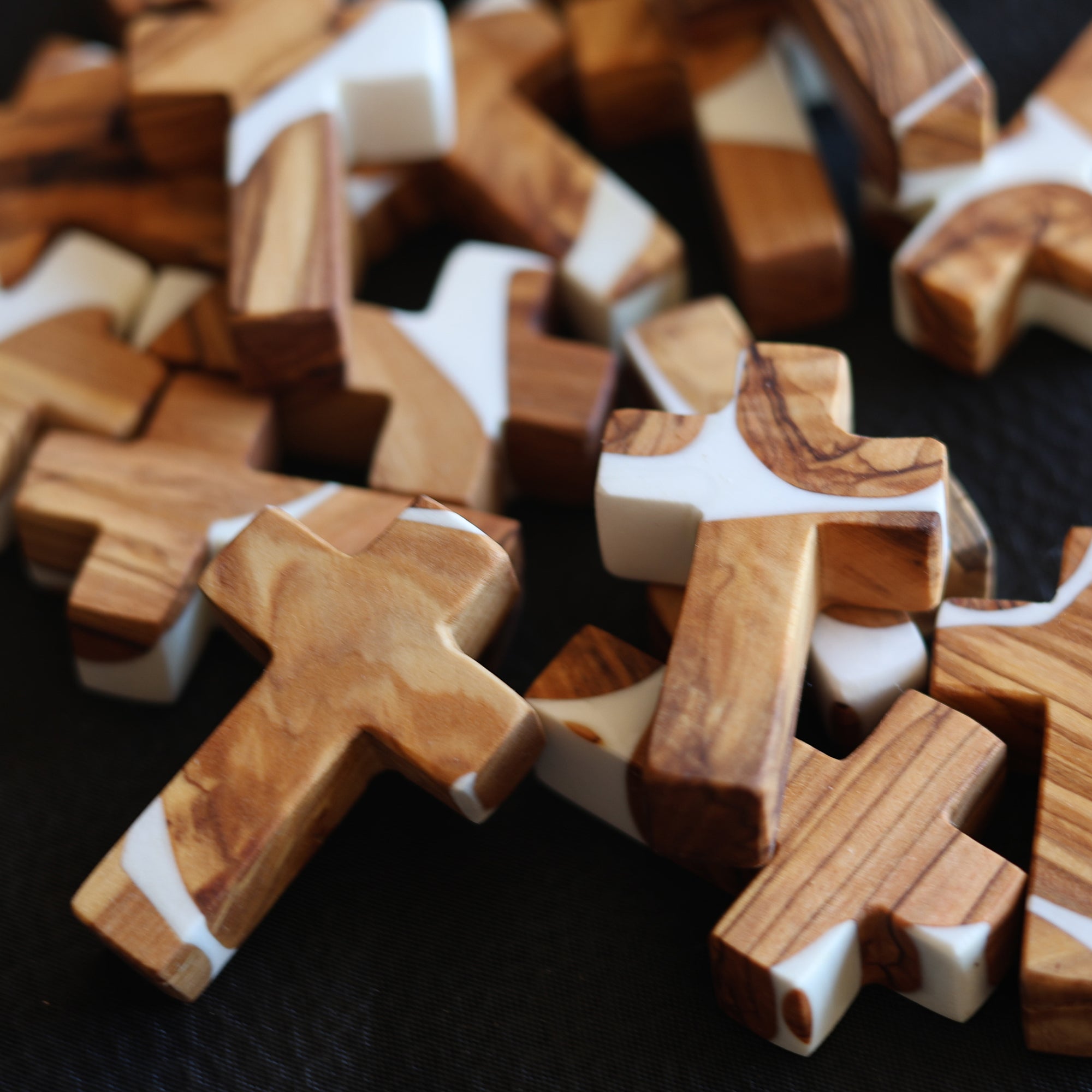 Reclaimed Olive & Resin Pocket Crosses from the Holy Land