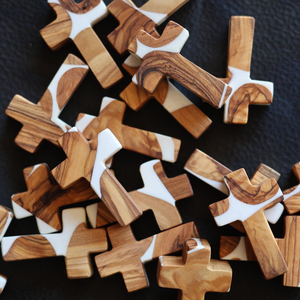 Reclaimed Olive & Resin Pocket Crosses from the Holy Land