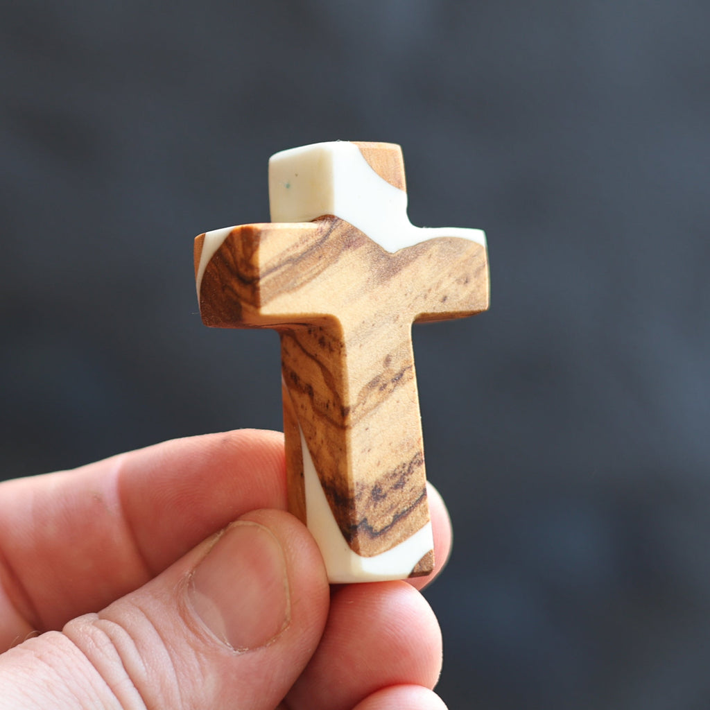 Reclaimed Olive & Resin Pocket Crosses from the Holy Land