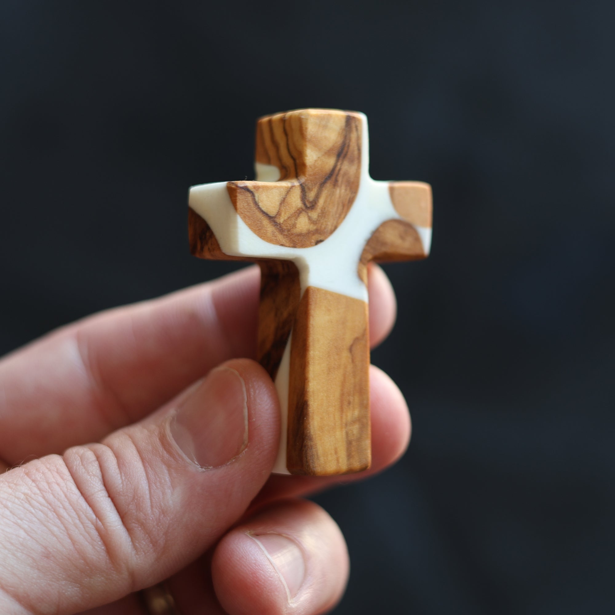 Reclaimed Olive & Resin Pocket Crosses from the Holy Land
