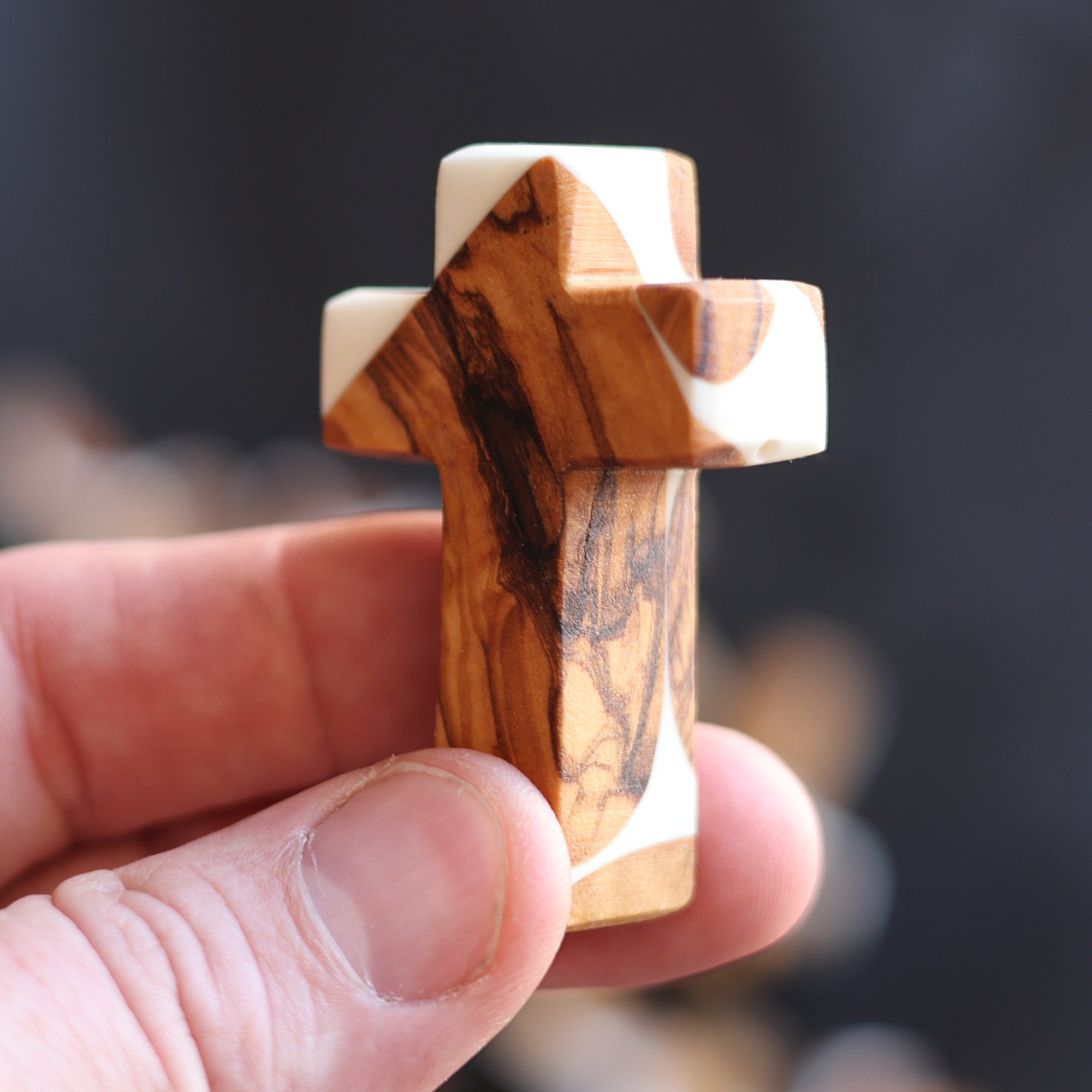 Reclaimed Olive & Resin Pocket Crosses from the Holy Land
