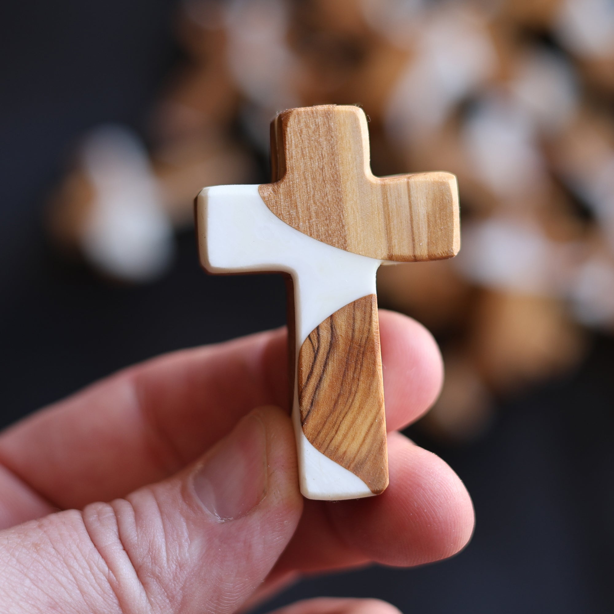 Reclaimed Olive & Resin Pocket Crosses from the Holy Land