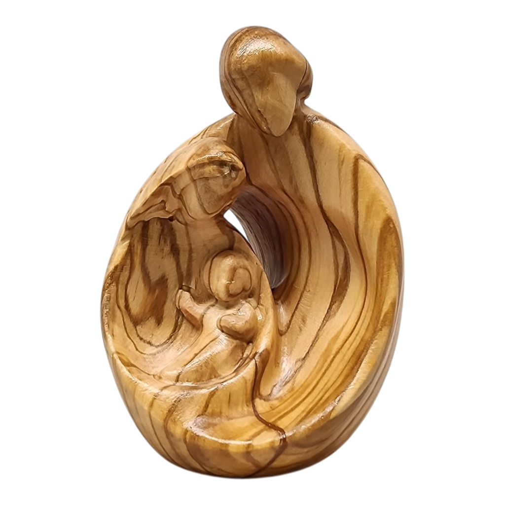Hand-Carved Olive Wood Holy Family Nativity – 4 Inch Modern Style