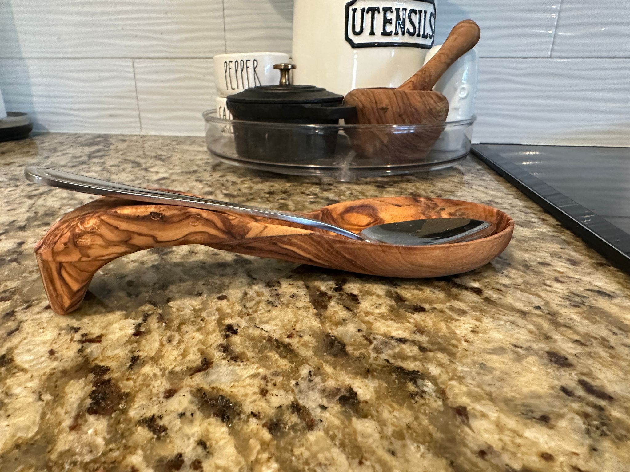Handmade Mediterranean Olive Wood Spoon Rest
