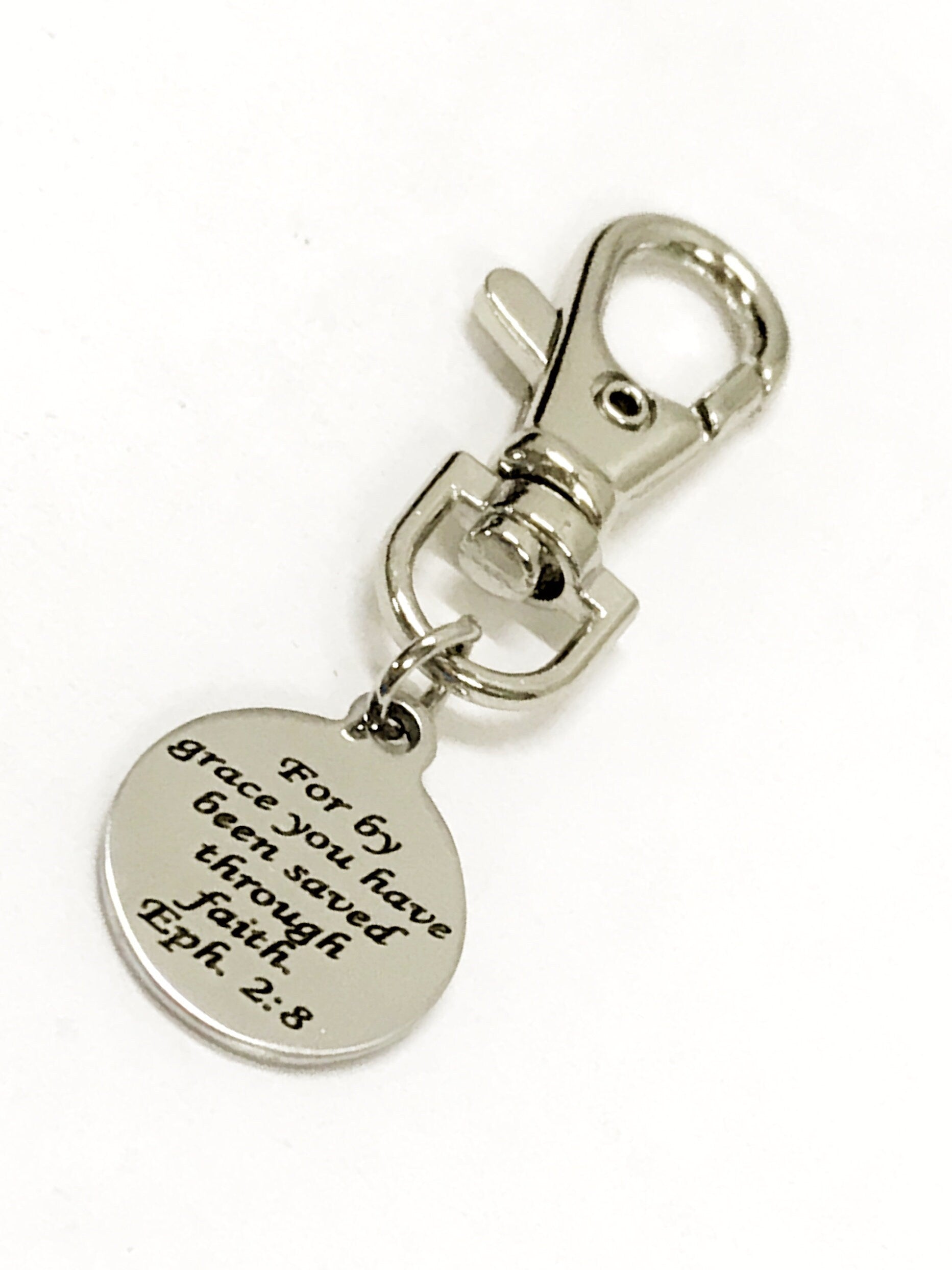 Christian Gifts, Christian Purse Charm, Bible Verse Charm, Saved By Grace Through Faith, Baptism Gift, Scripture Gifts, Christian Charms