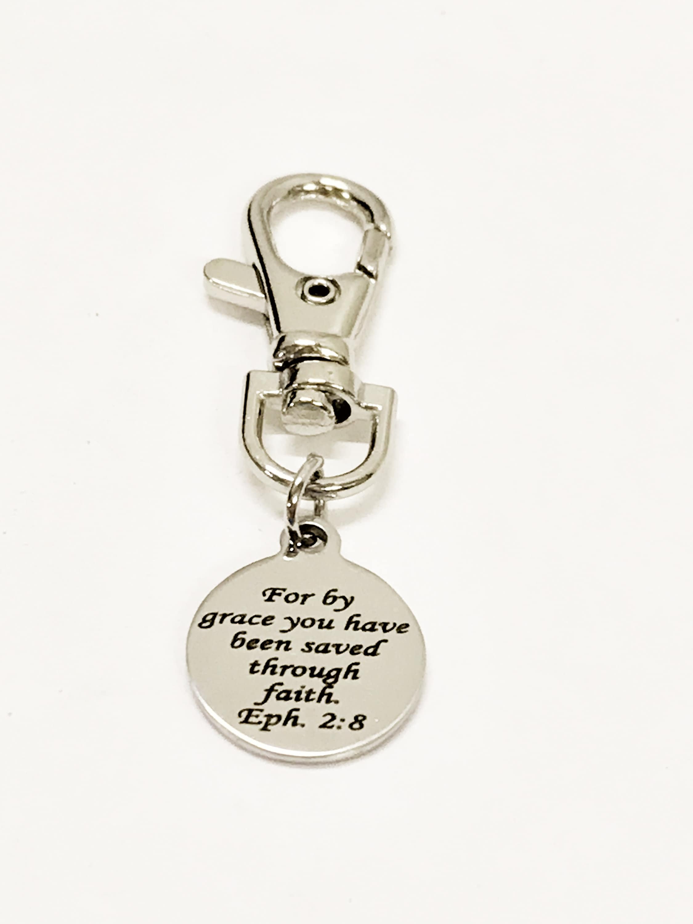Christian Gifts, Christian Purse Charm, Bible Verse Charm, Saved By Grace Through Faith, Baptism Gift, Scripture Gifts, Christian Charms