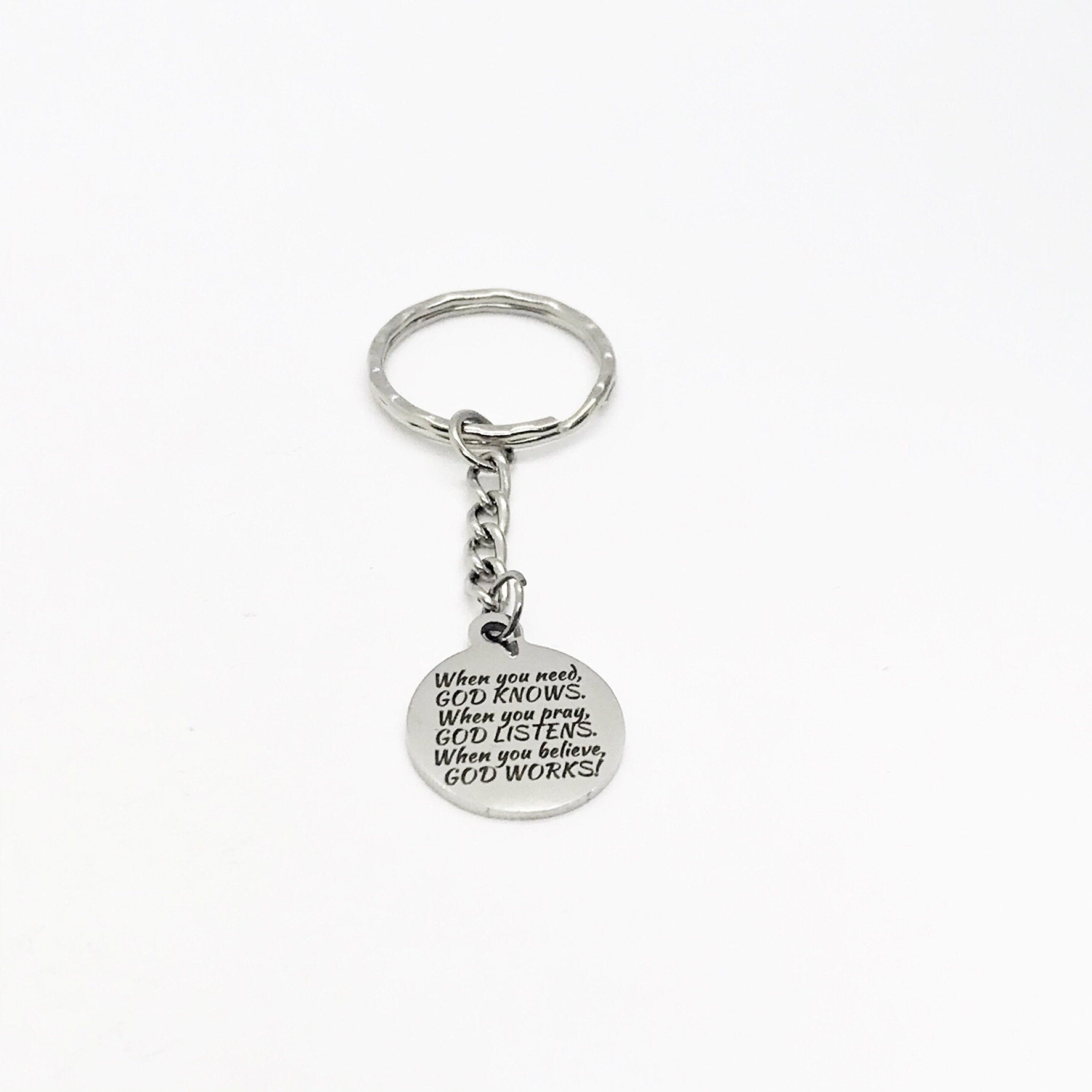 Christian Gift, Christian Keychain, God Knows, God Listens, God Works Keychain, Faith Charm, Christian Charm, Religious Gift