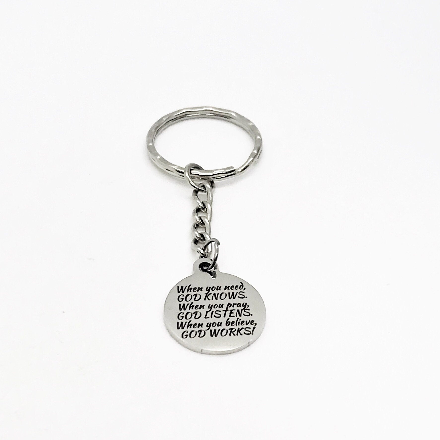 Christian Gift, Christian Keychain, God Knows, God Listens, God Works Keychain, Faith Charm, Christian Charm, Religious Gift