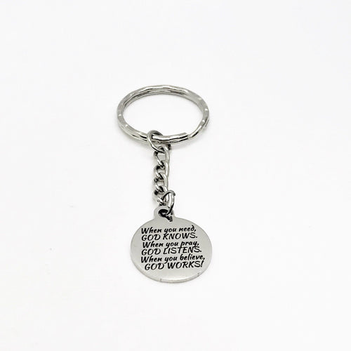 Christian Gift, Christian Keychain, God Knows, God Listens, God Works Keychain, Faith Charm, Christian Charm, Religious Gift