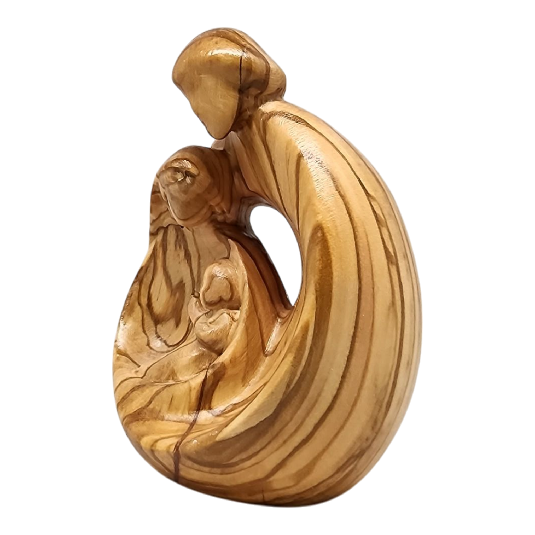 Hand-Carved Olive Wood Holy Family Nativity – 4 Inch Modern Style
